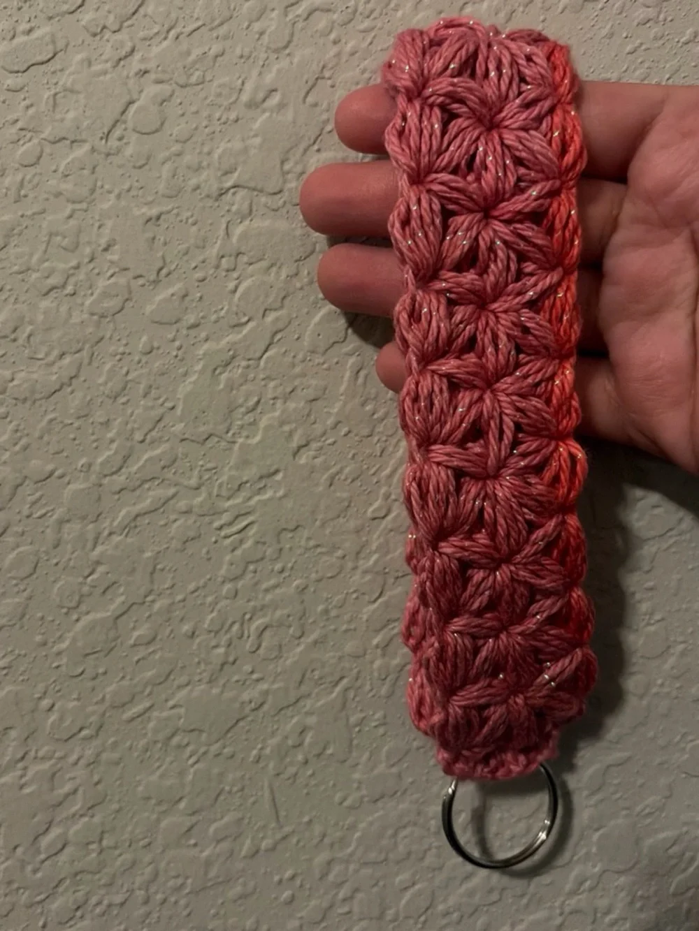 Hand-Crocheted Sparkle Pink Key Fob